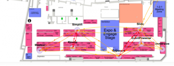 diagram showing flow routes of attendees of event tech live