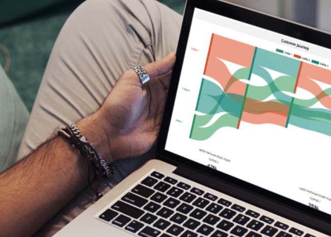 Man using laptop to view a custom journey graph